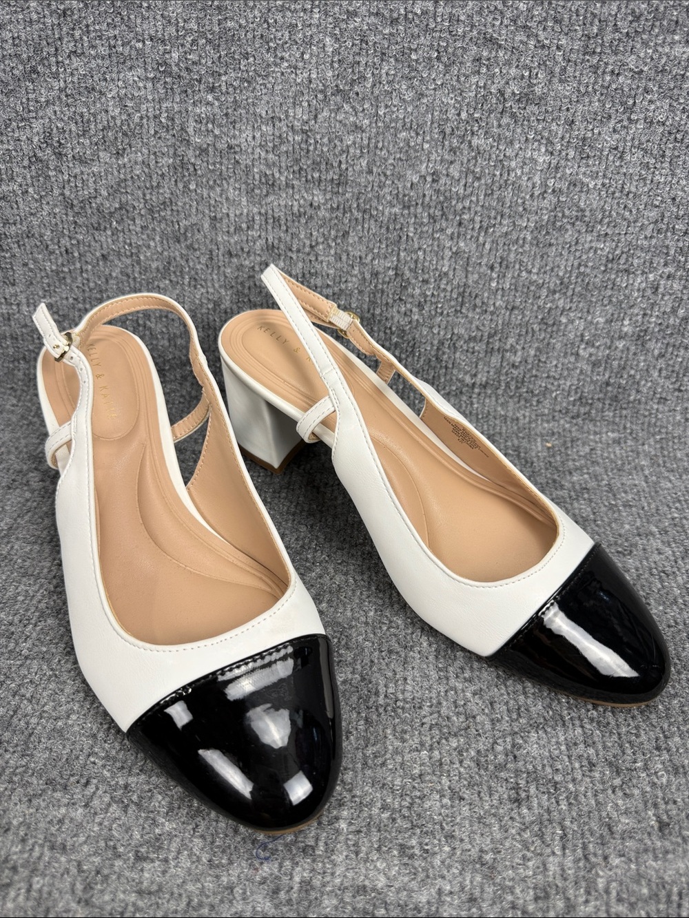 Kelly & Katie Two-Tone Slingback Pumps in White and Black Size 8M